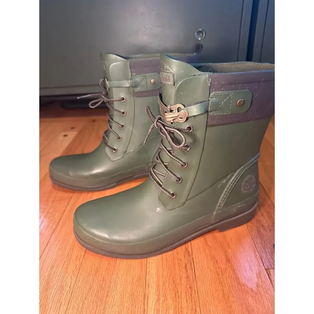 Timberland Green Rubber Rain Boots Women's Sz 9 Waterproof Rain Boots Read